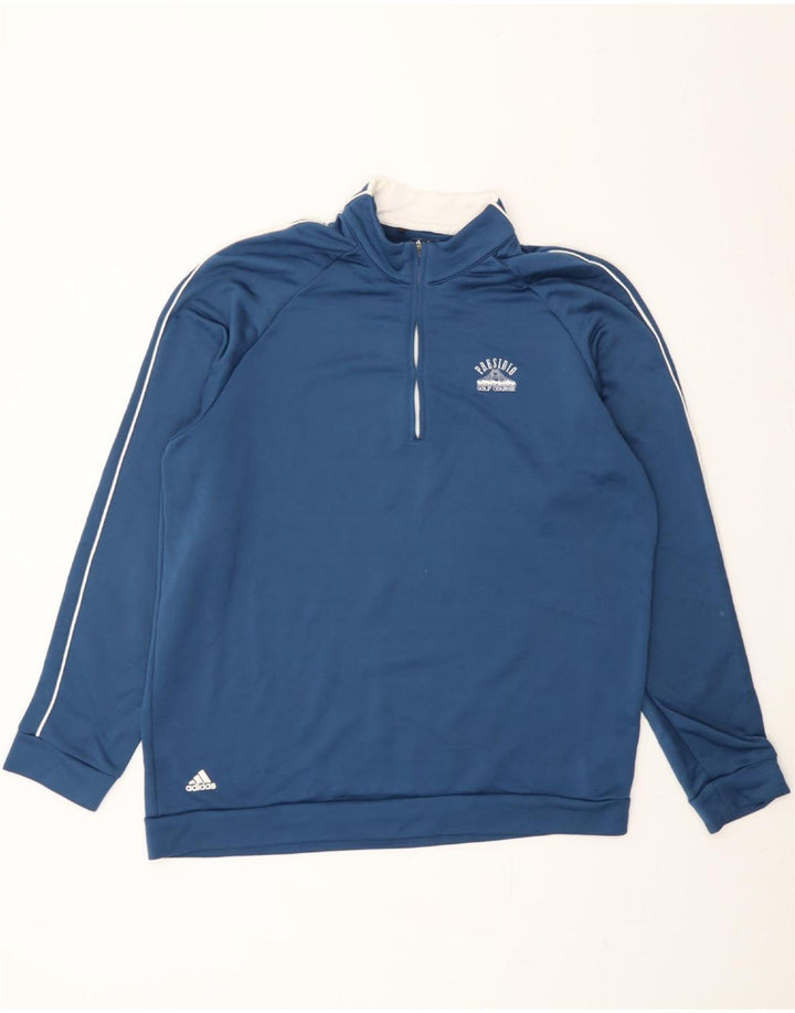 ADIDAS Mens Climalite Graphic Zip Neck Sweatshirt Jumper Large Blue Vintage Adidas and Second-Hand Adidas from Messina Hembry 