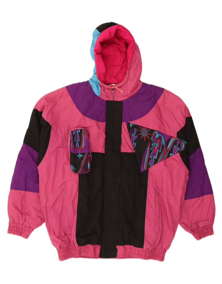 VINTAGE Womens Oversized Hooded Padded Jacket UK 16 Large Pink Colourblock Vintage Vintage and Second-Hand Vintage from Messina Hembry 