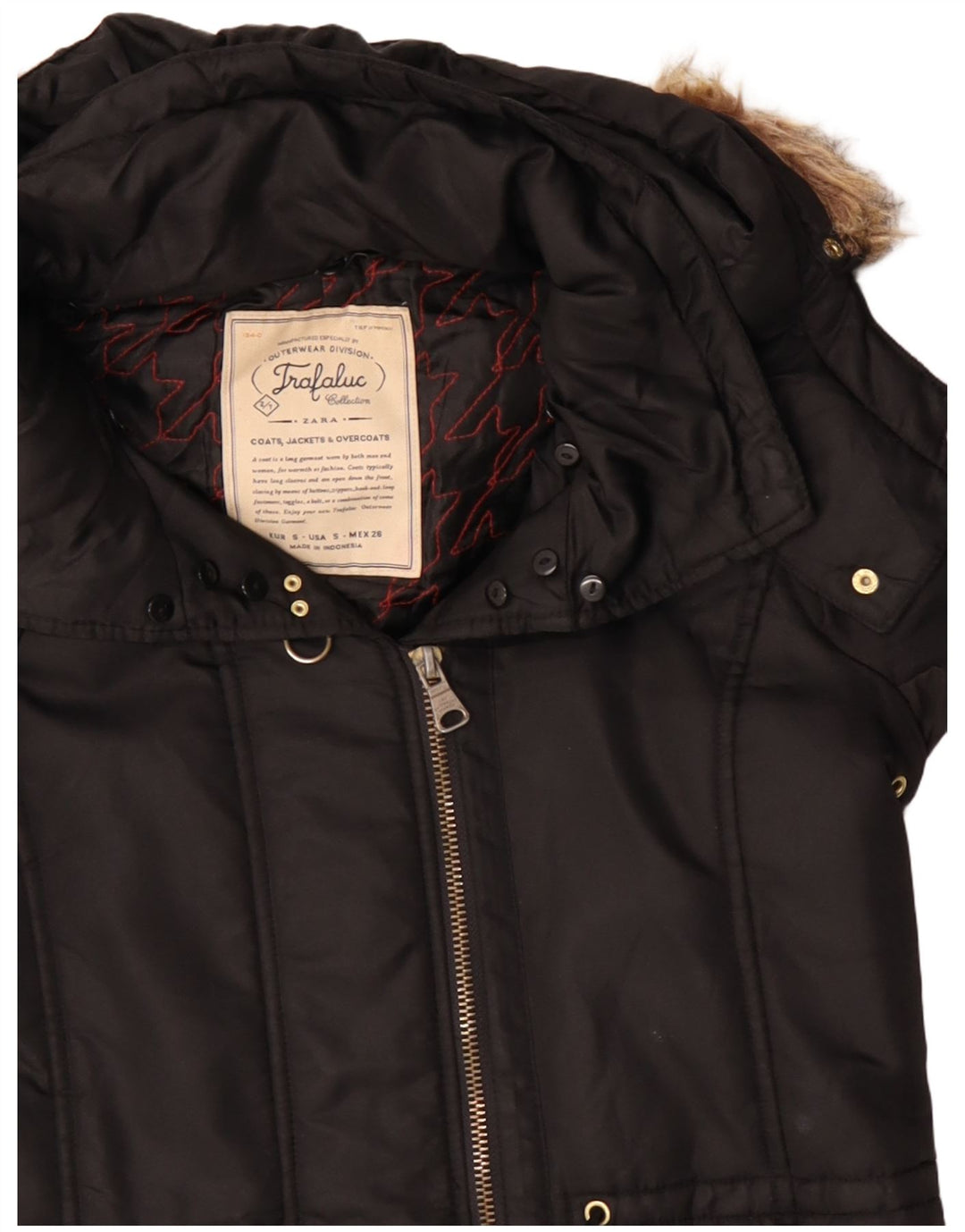 Giacca a vento con cappuccio Zara Trafaluc da donna UK 10 piccola poliestere nero