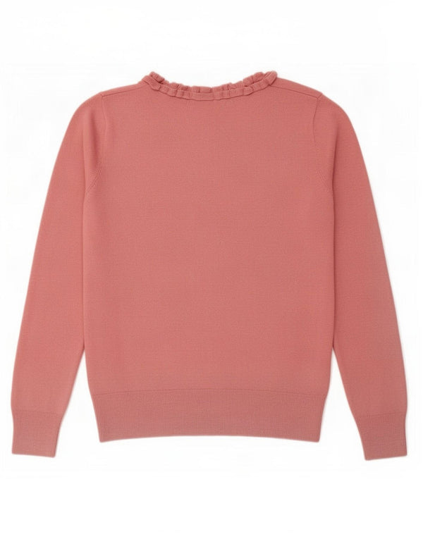 Oasis Maglione da donna con scollo a barchetta con volant UK 10 Piccolo cotone rosa