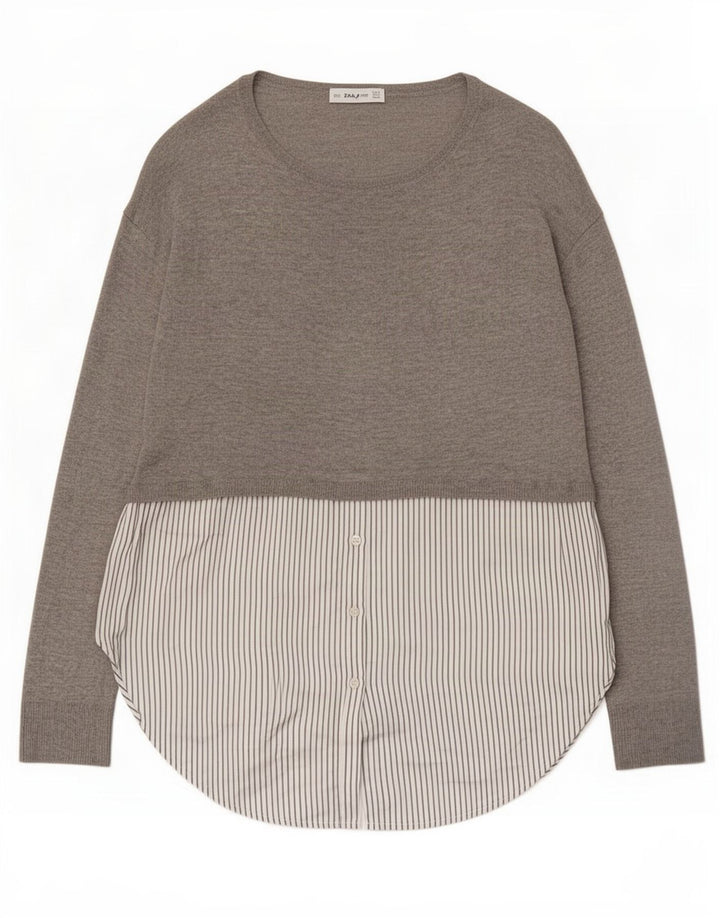 Top tunica a maniche lunghe da donna Zara UK 10 Small Grigio Colourblock Poliestere