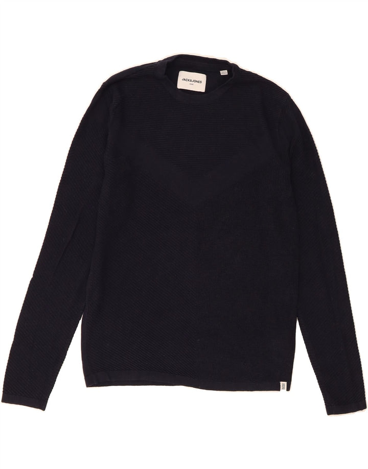JACK & JONES Mens Crew Neck Jumper Sweater Small Navy Blue Cotton Vintage Jack & Jones and Second-Hand Jack & Jones from Messina Hembry 