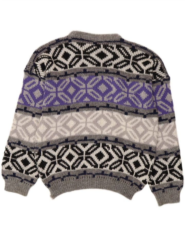 Maglione maglione girocollo vintage da uomo piccolo grigio Fair Isle