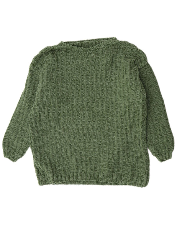 Maglione maglione girocollo da donna vintage UK 14 verde medio retrò