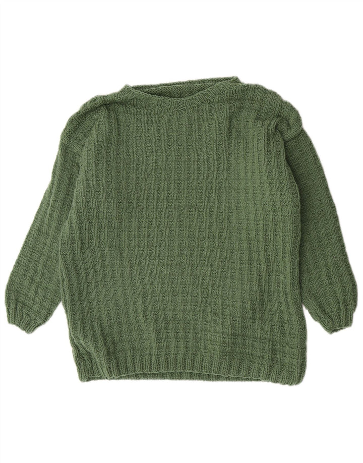 Maglione maglione girocollo da donna vintage UK 14 verde medio retrò