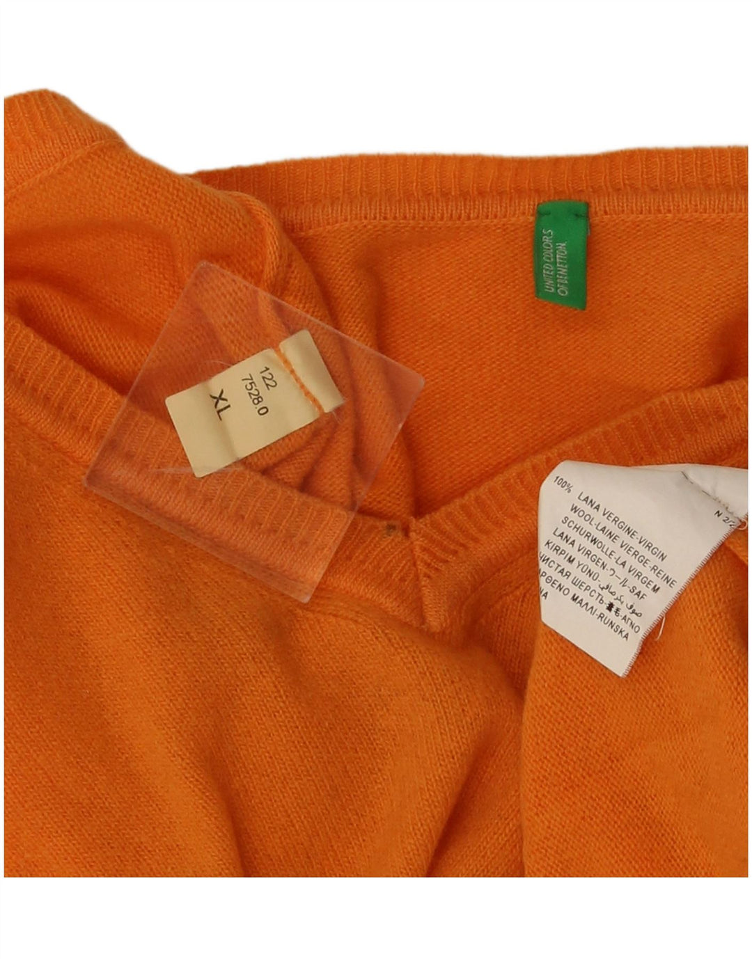Maglione da uomo con scollo a V Benetton XL arancione in lana vergine