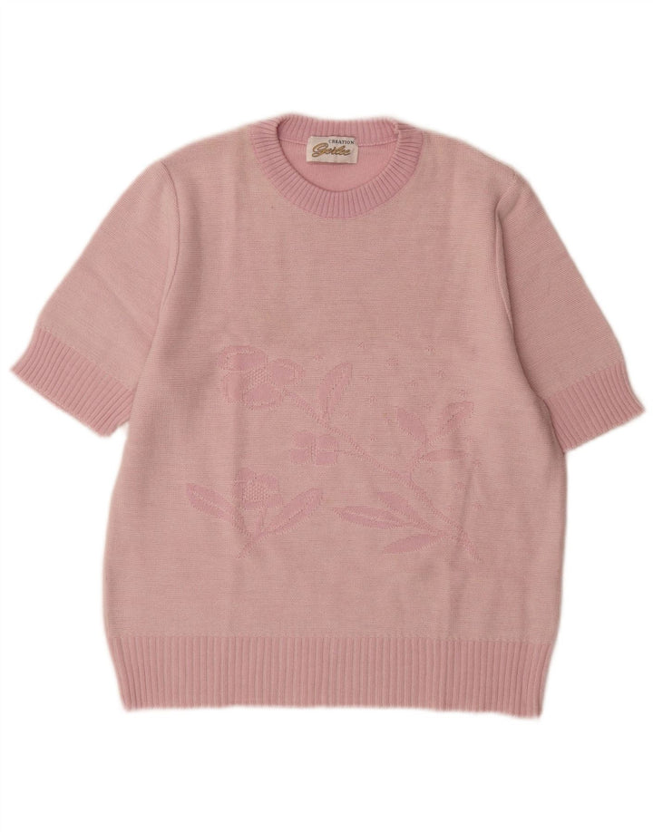 Maglione maglione girocollo da donna vintage IT 44 rosa medio floreale