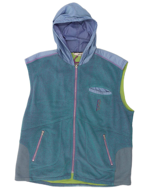 Gilet in pile con cappuccio vintage da uomo UK 42 XL color block blu
