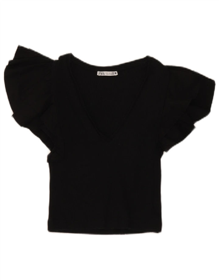 Top corto in camicetta corta da donna Zara UK 14 grande nero