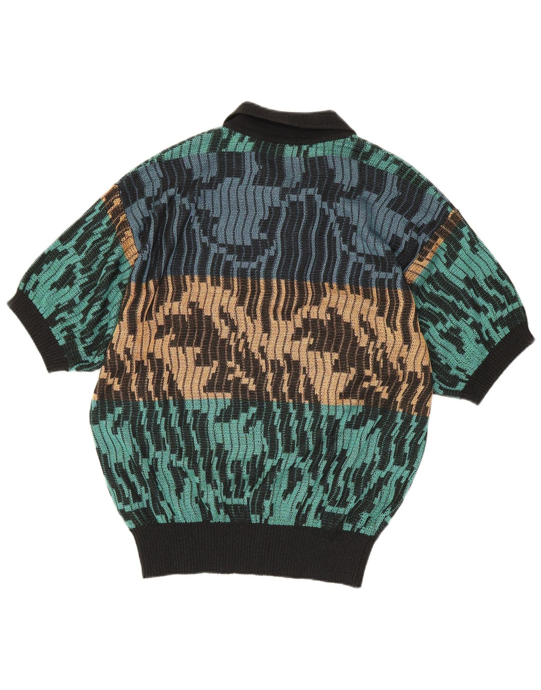 Maglione vintage da uomo con collo a polo e motivo astratto IT 48 medio Multico