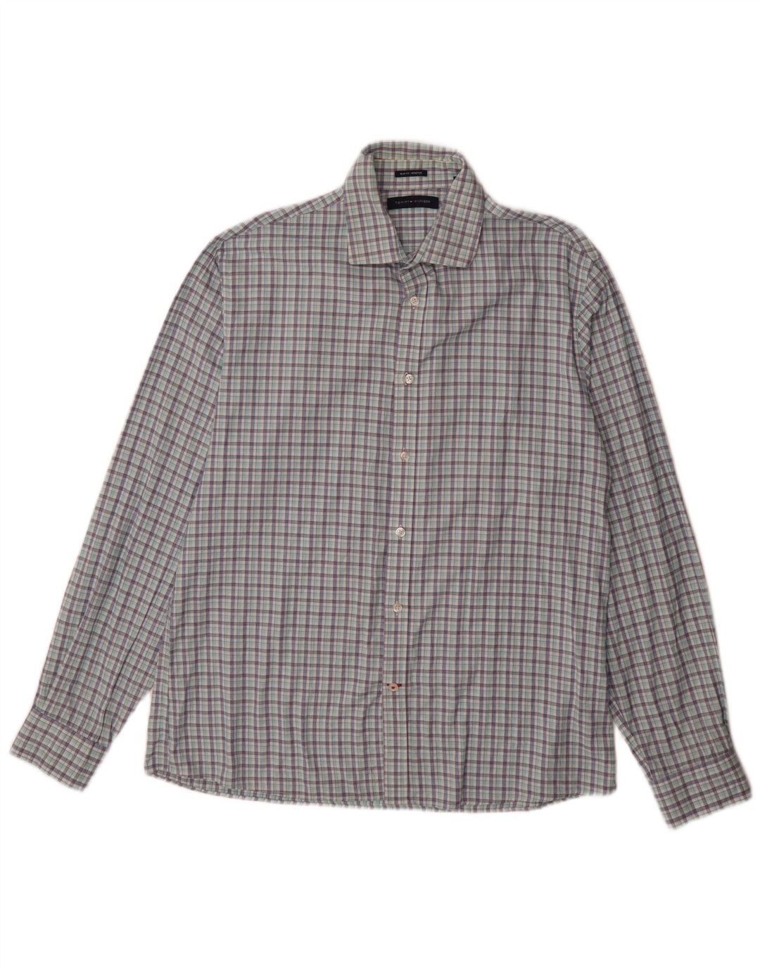 Camicia da uomo slim fit elasticizzata Tommy Hilfiger taglia 16 1/2 grande quadri blu