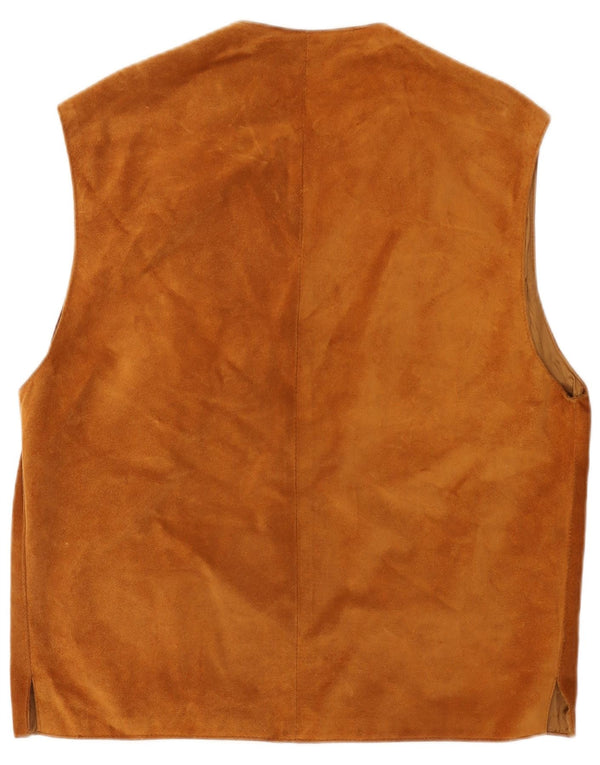 Gilet vintage da uomo in pelle scamosciata UK 40 grande in pelle marrone