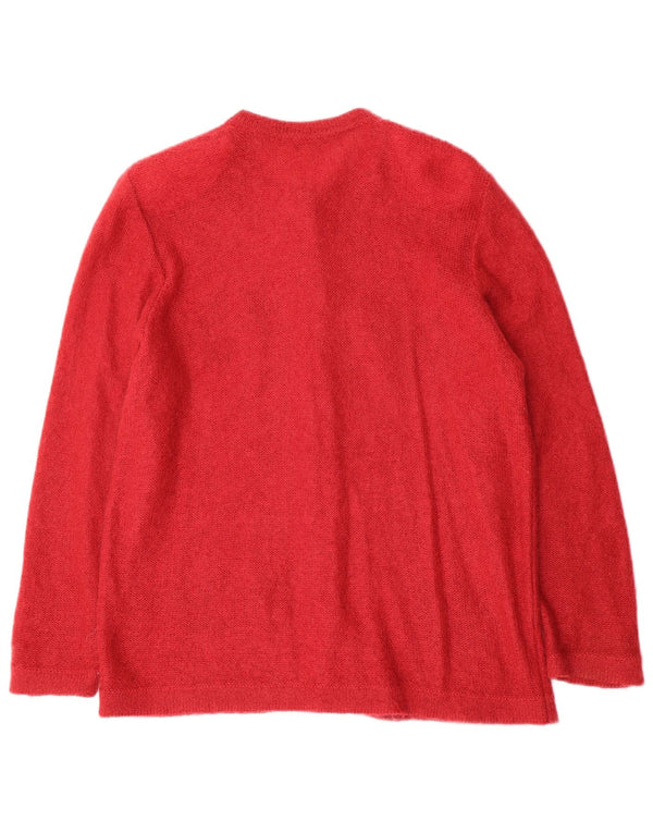 Maglione cardigan da donna vintage UK 14 Grande fiore rosso in mohair