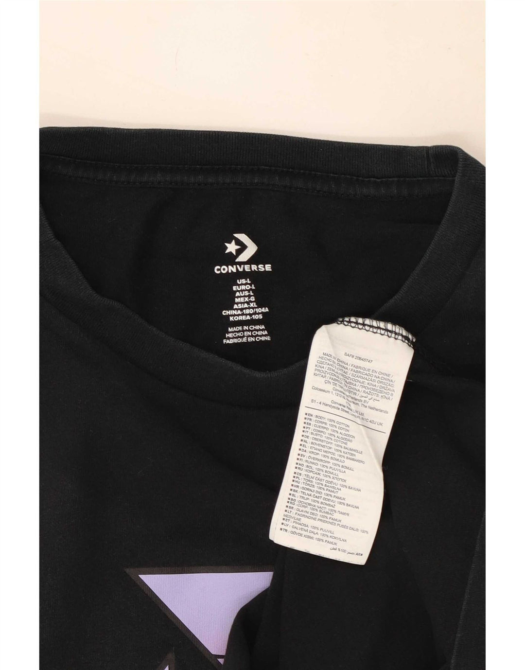 T-shirt grafica da uomo Converse Top grande in cotone nero