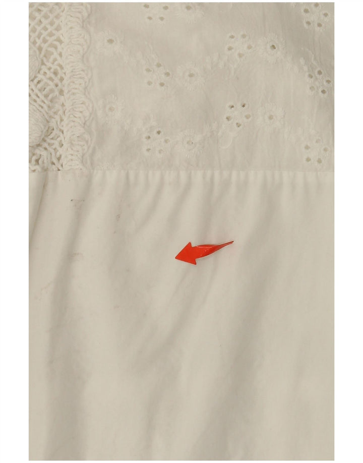 Camicetta da donna con maniche a 3/4 VINTAGE UK 14 Cotone floreale bianco medio