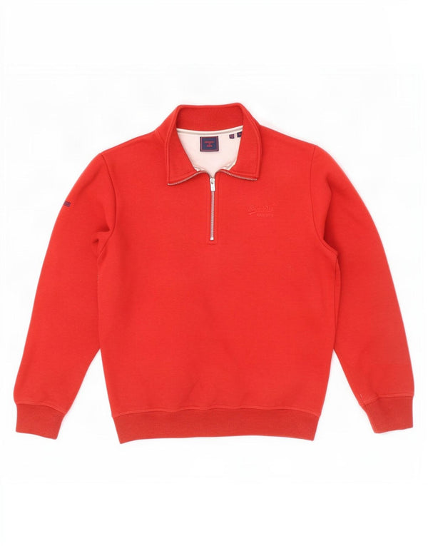 Felpa da uomo con collo con zip Superdry, maglione in cotone rosso medio