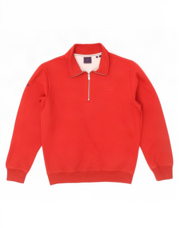 Felpa da uomo con collo con zip Superdry, maglione in cotone rosso medio