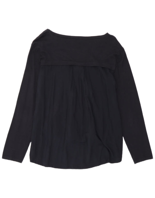 Armani Jeans Donna Top Manica Lunga UK 12 Medio Blu Navy