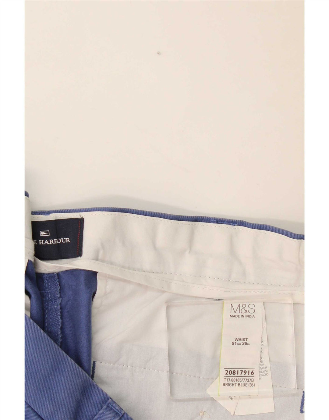 Pantaloncini chino da uomo Marks & Spencer Blue Harbour W36 grande cotone blu