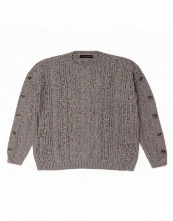 Marks & Spencer Womens Oversized Crew Neck Jumper Sweater UK 14 Large Grey