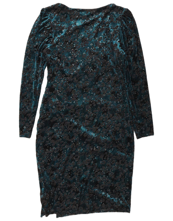 Abito aderente a maniche lunghe da donna Monsoon UK 14 Grande stampa animalier blu navy