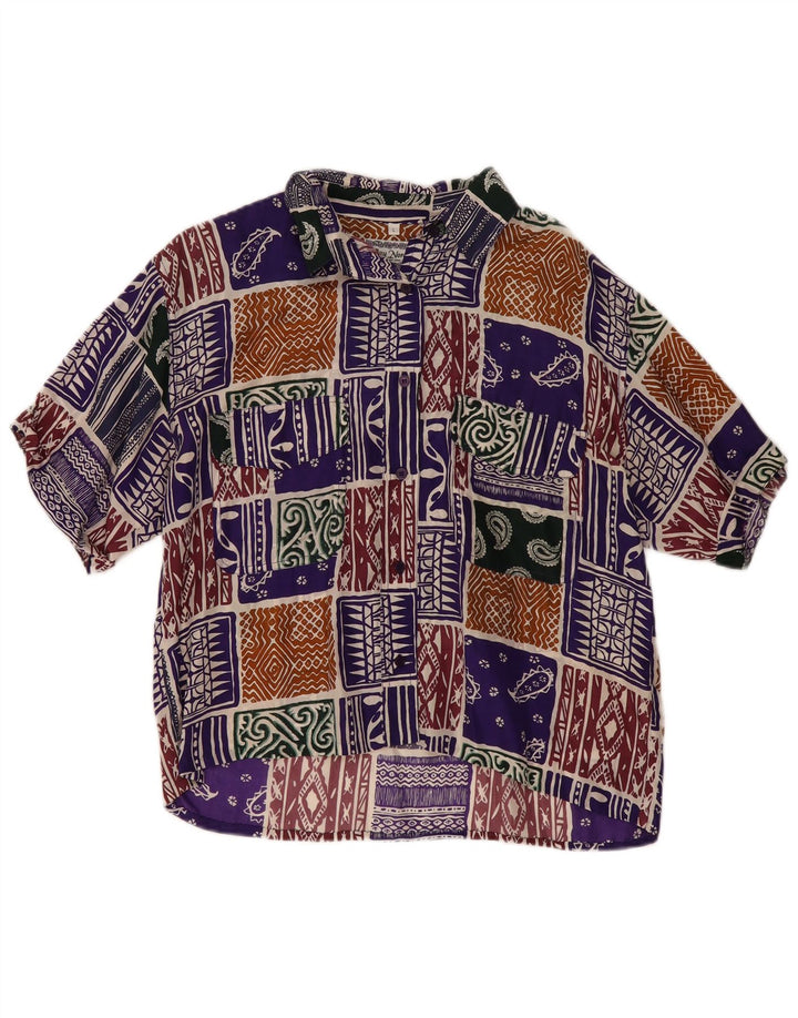 Camicetta camicia vintage da donna UK 16 grande patchwork multicolore