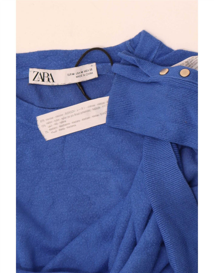 Maglione Zara da donna con scollo a barca UK 12 Viscosa blu medio