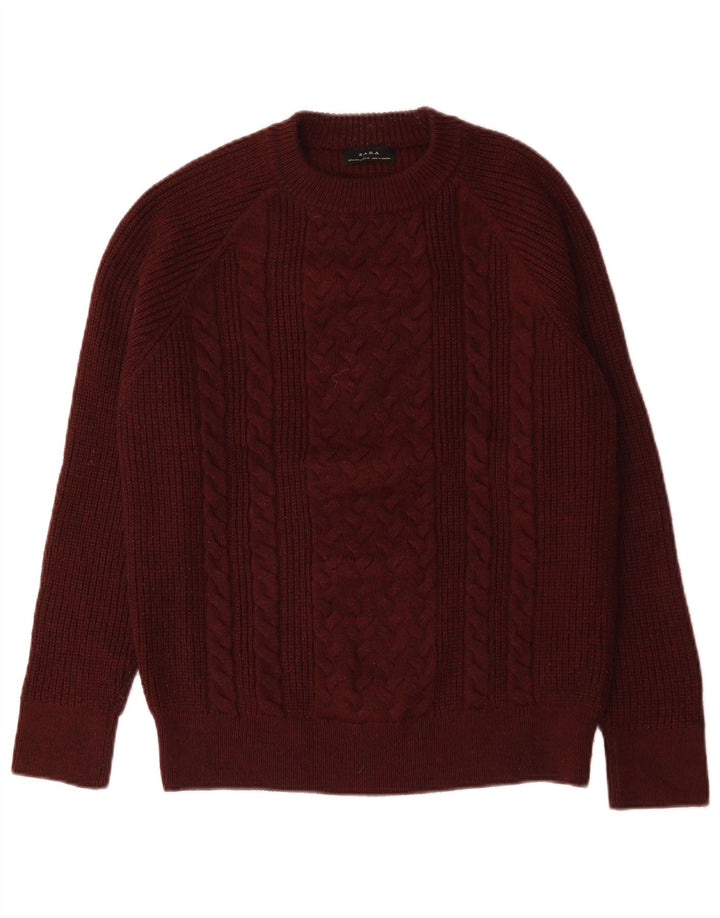 Maglione girocollo da uomo Zara in lana bordeaux medio