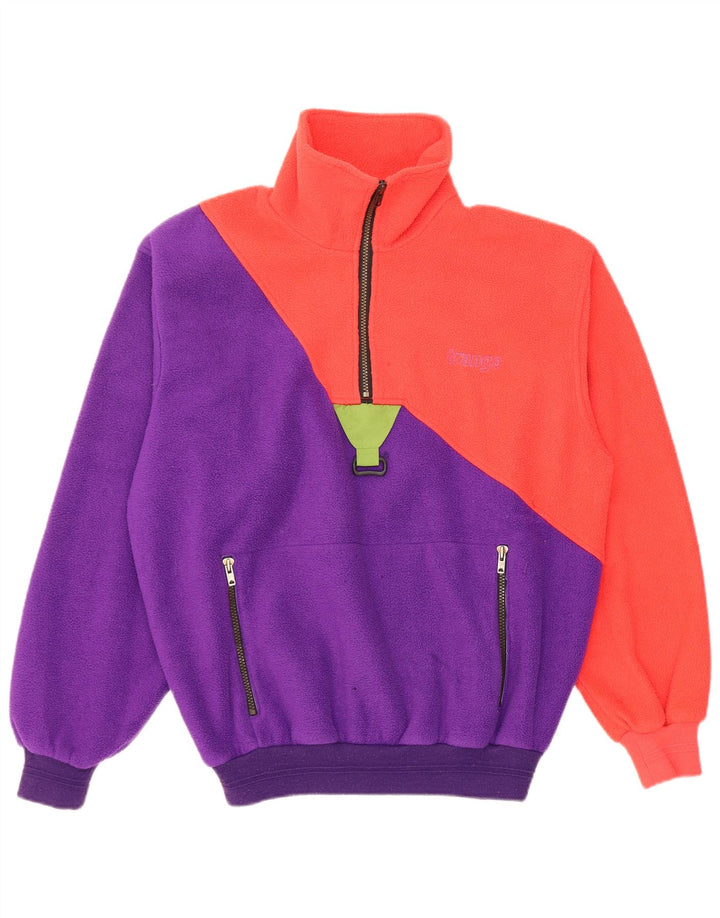 Maglione in pile da uomo vintage con zip e collo in poliestere color block arancione medio