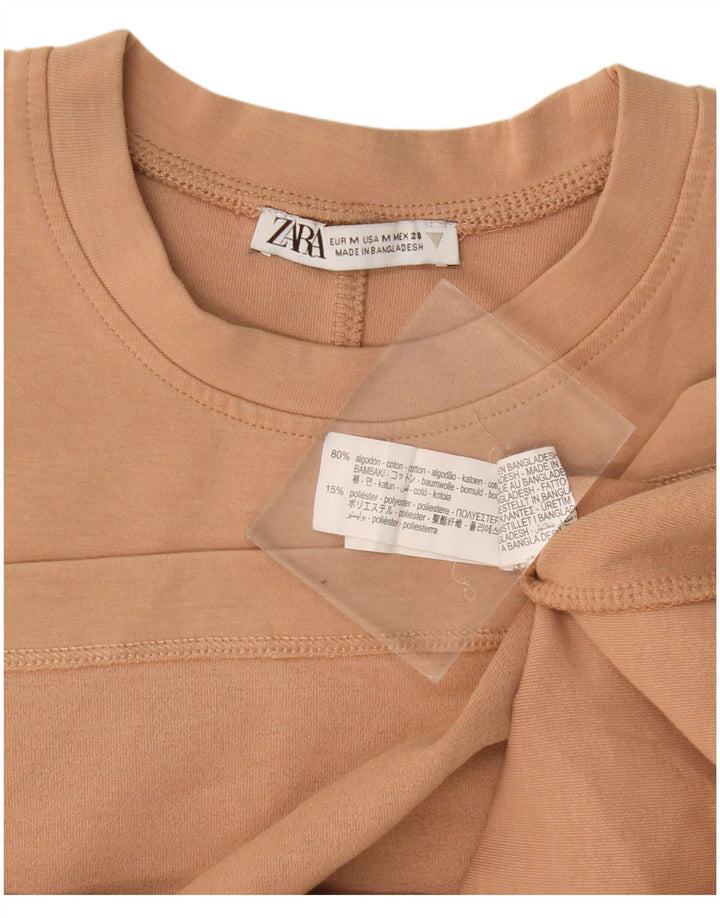 T-shirt Zara da donna Top UK 14 cotone beige medio