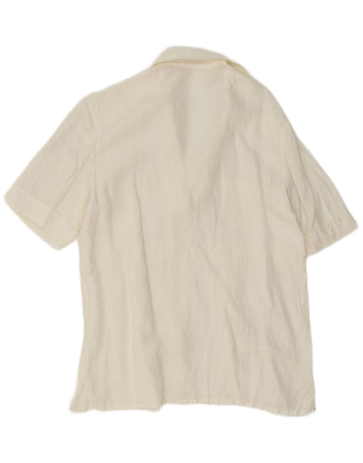 Camicia pullover a maniche corte da donna vintage IT 44 Lino bianco medio