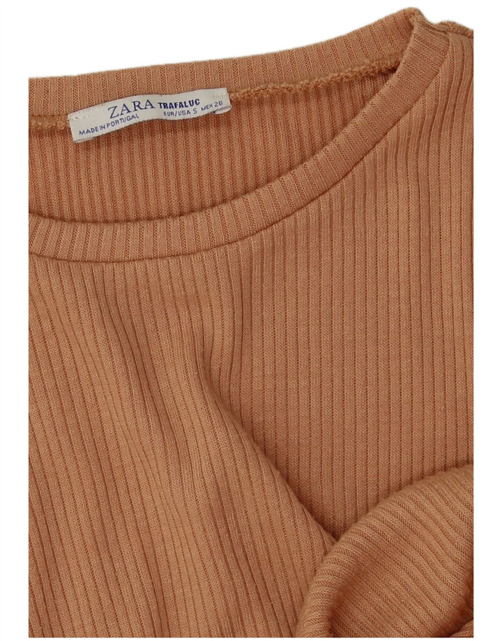 T-shirt corta da donna Zara UK 10 piccola marrone poliestere