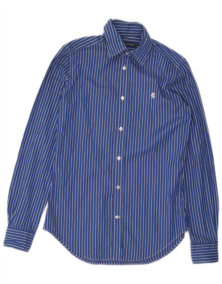 RALPH LAUREN Womens Graphic Shirt US 4 Small Blue Striped Cotton