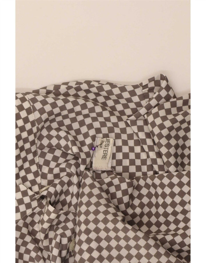 Camicetta da donna vintage UK 16 Grande poliestere geometrico grigio