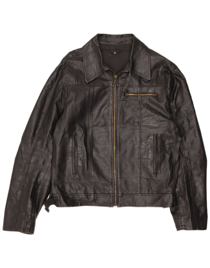 Giacca in pelle vintage da donna UK 18 XL in pelle nera