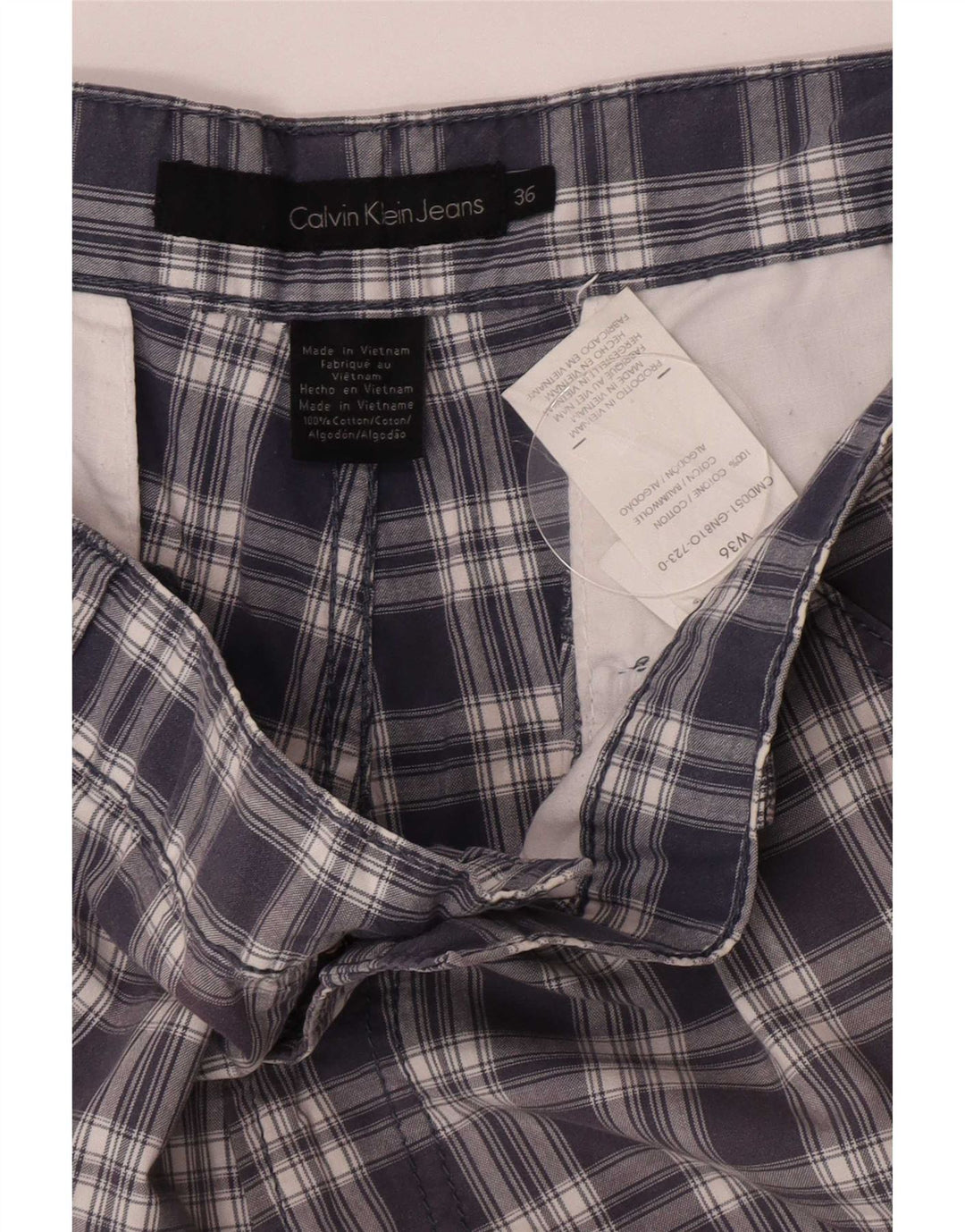 Pantaloncini cargo da uomo Calvin Klein W36 Large blu navy a quadri in cotone