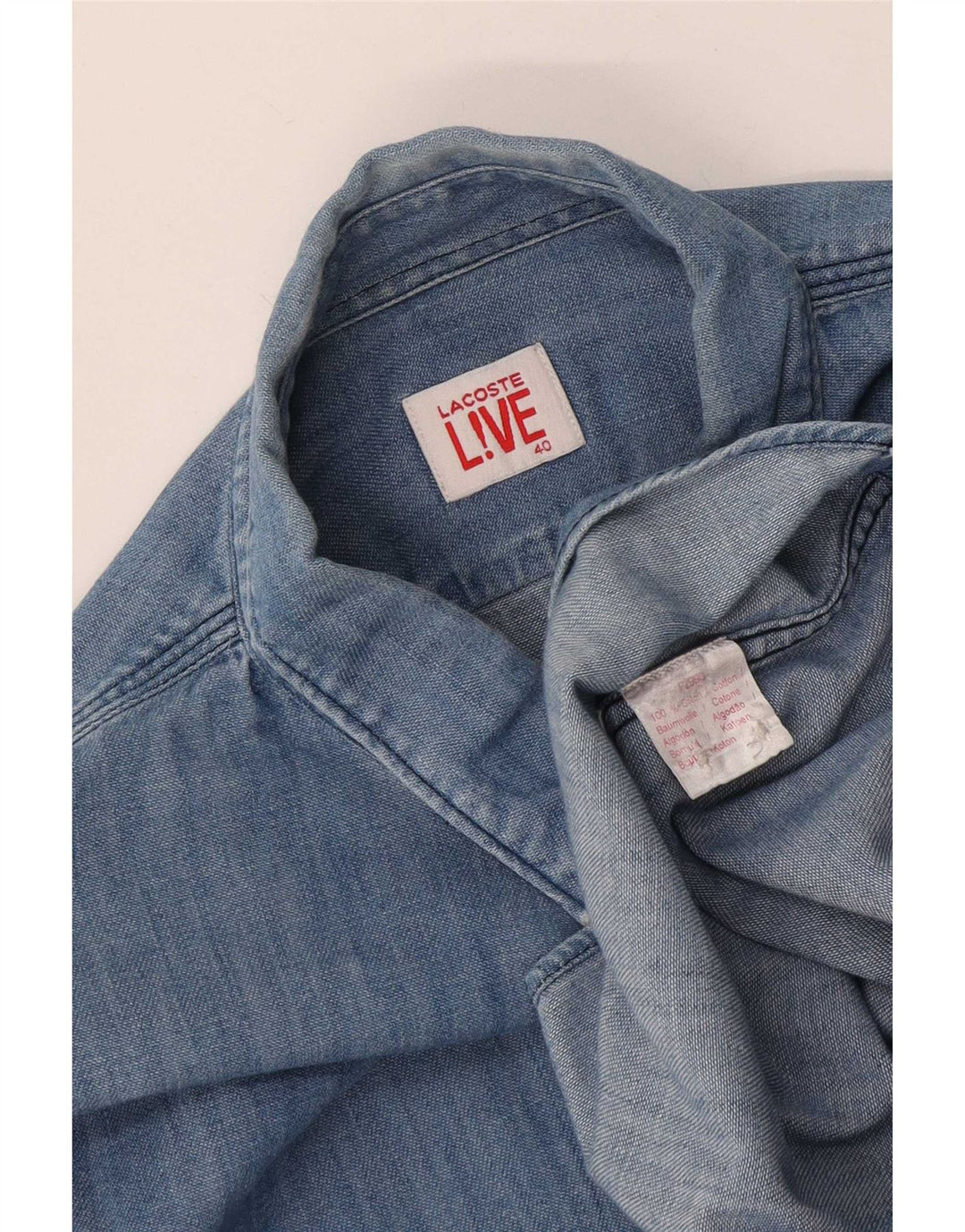 Camicia di jeans da uomo Lacoste taglia 40 cotone color block blu medio