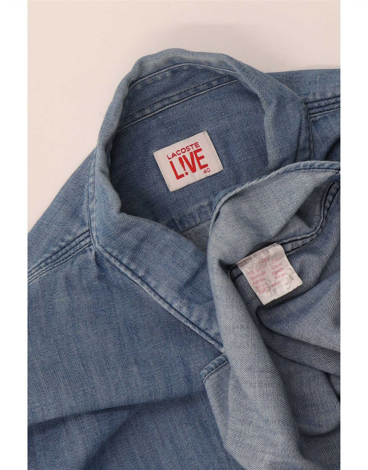 Camicia di jeans da uomo Lacoste taglia 40 cotone color block blu medio
