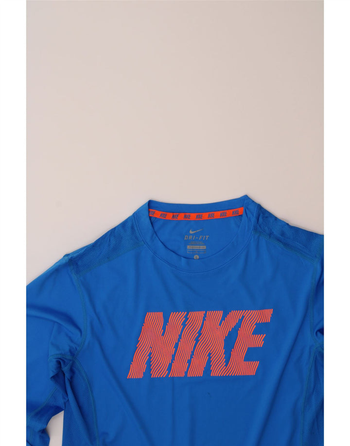 NIKE Womens Dri Fit Graphic Top Long Sleeve UK 14 Large Blue Polyester Vintage Nike and Second-Hand Nike from Messina Hembry 
