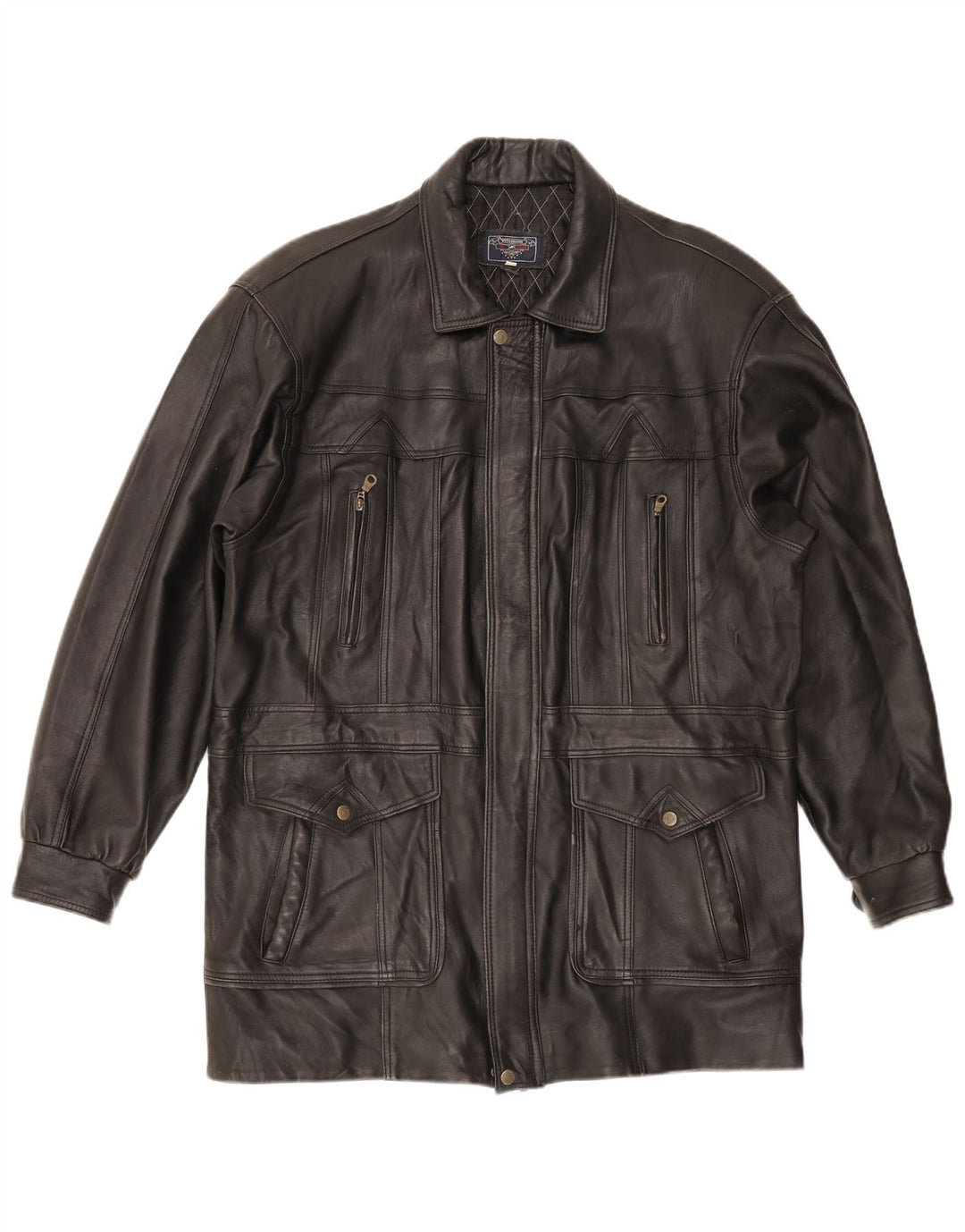 Cappotto in pelle vintage da uomo UK 40 grande nero