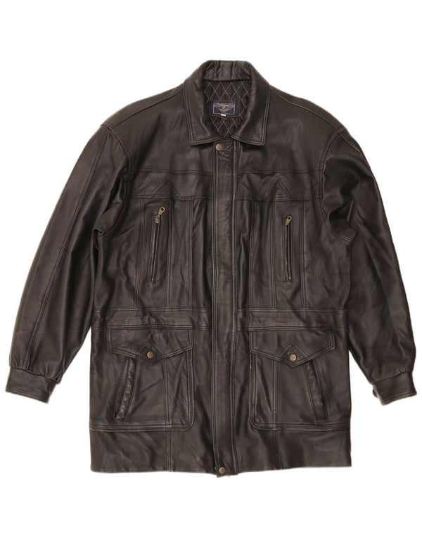 Vintage Mens Leather Coat UK 40 Large Black