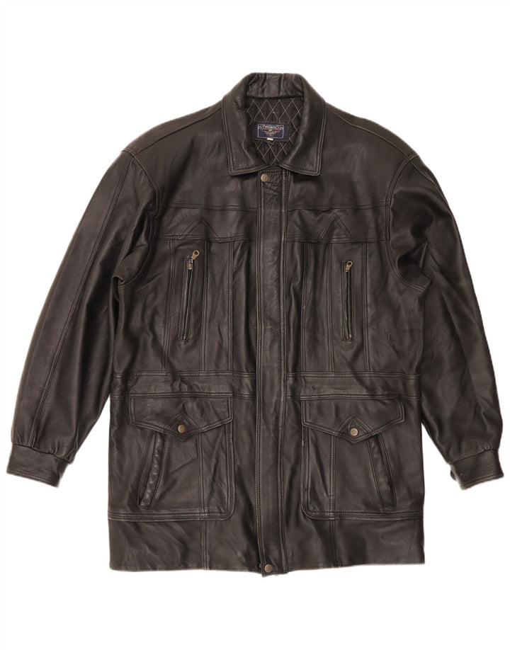 Cappotto in pelle vintage da uomo UK 40 grande nero