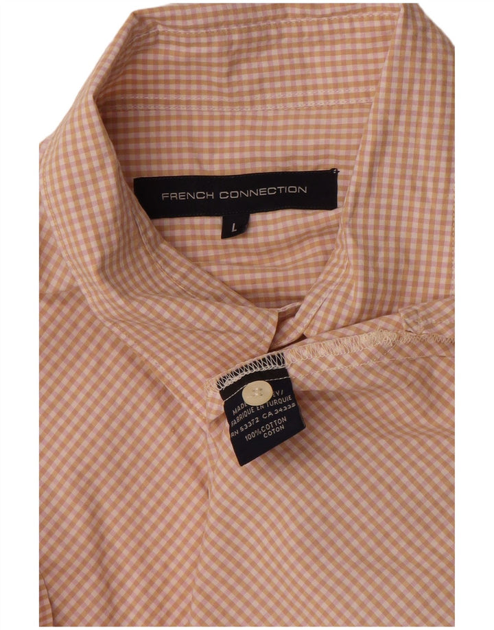 FRENCH CONNECTION Camicia a maniche corte da uomo grande in cotone a quadretti beige