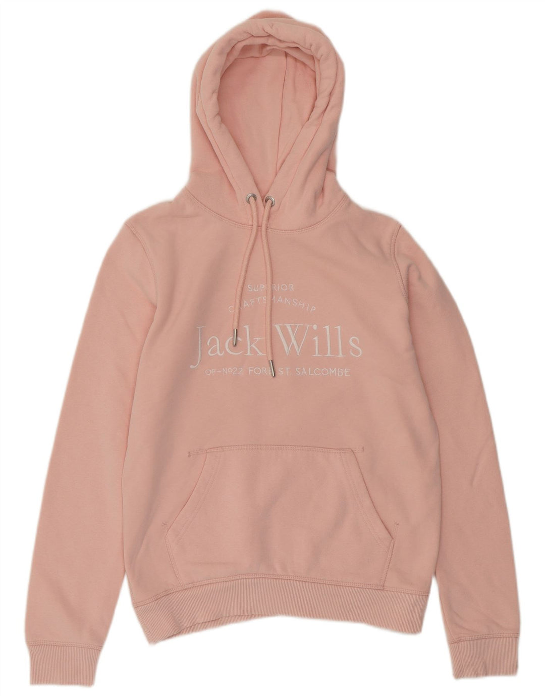 JACK WILLS Maglione con cappuccio oversize con grafica da donna UK 8 piccolo cotone rosa