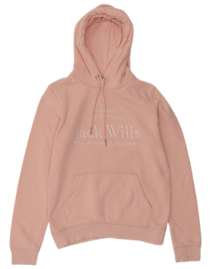 JACK WILLS Maglione con cappuccio oversize con grafica da donna UK 8 piccolo cotone rosa