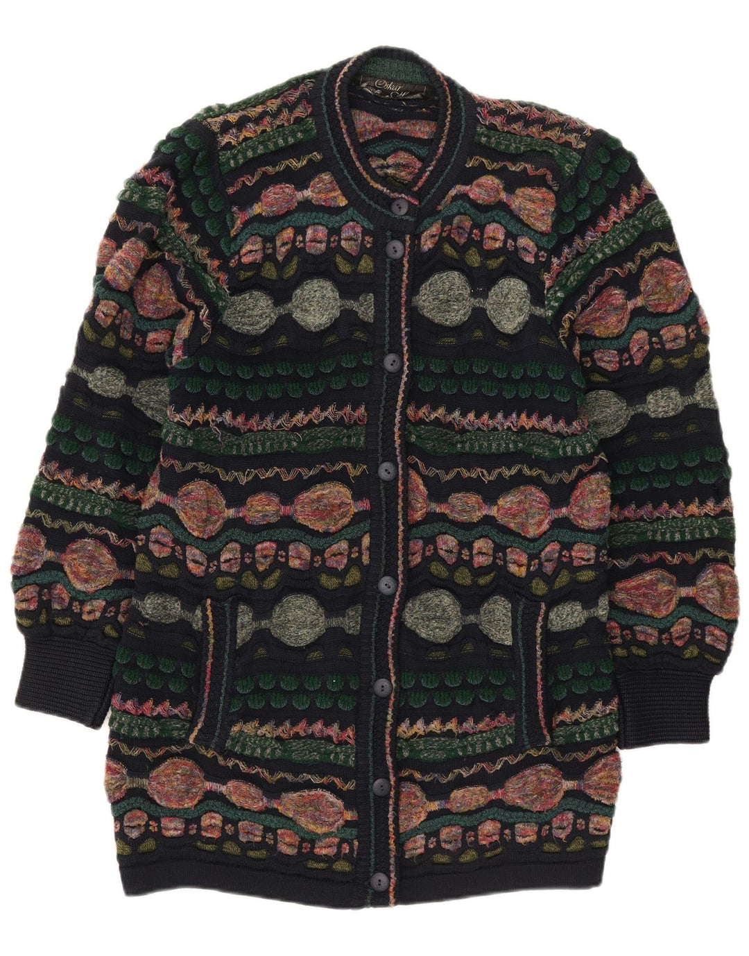 Maglione cardigan da donna Oskar Haug UK 14 Medio multicolore geometrico