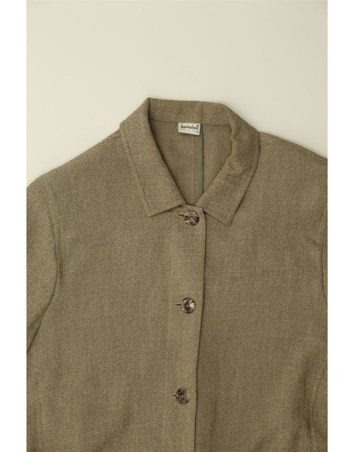 VINTAGE Womens 4 Button Blazer Jacket UK 14 Large Khaki Acetate Vintage Vintage and Second-Hand Vintage from Messina Hembry 