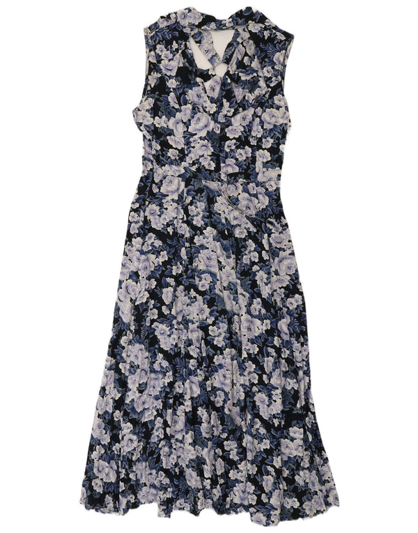 Vintage Womens Sleeveless Shirt Dress UK 12 Medium Blue Floral