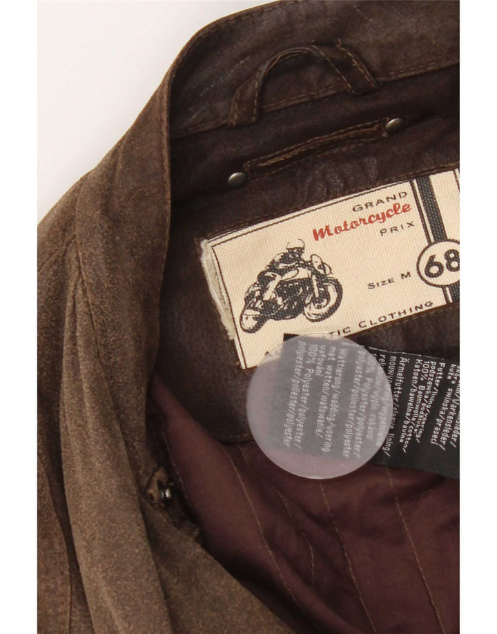 Giacca utilitaria in pelle da motociclista vintage da uomo UK 38 Marrone medio