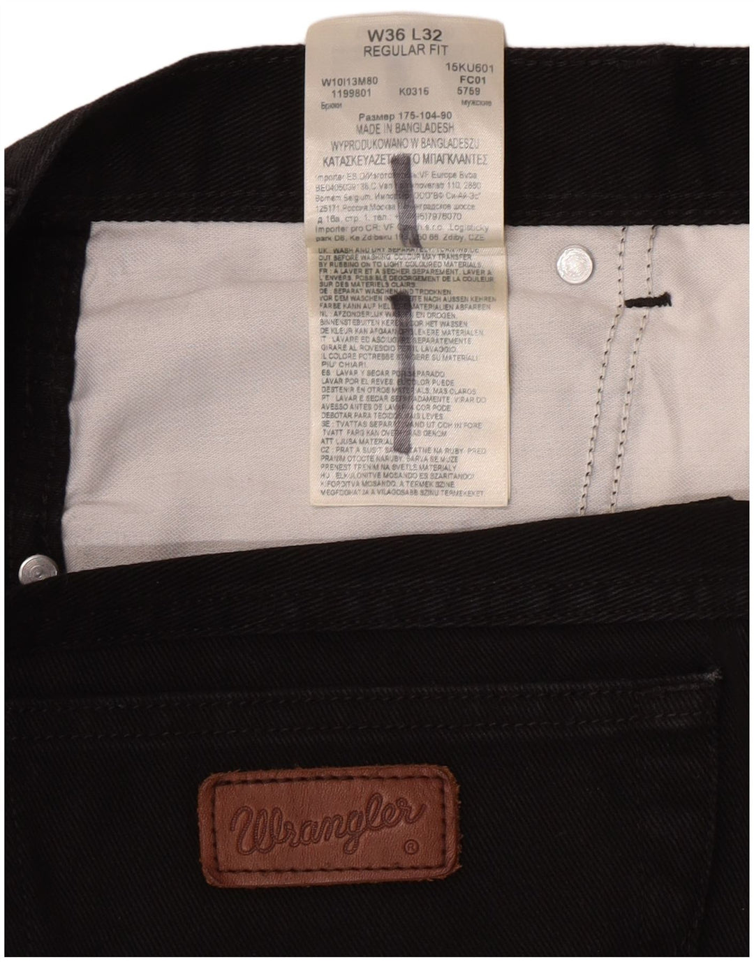 Jeans dritti da uomo Wrangler vestibilità regolare W36 L32 cotone nero
